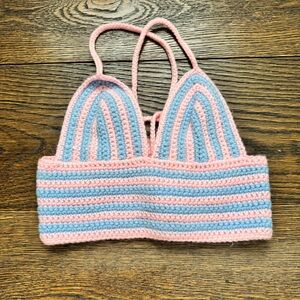 Light Blue and Pink Crocheted Top